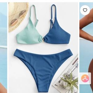 ZAFUL Two Tone O-ring High Cut Bikini - Blue M